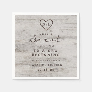 Carved Sweethearts Rustic Birch Wood Sweet Ending Napkin