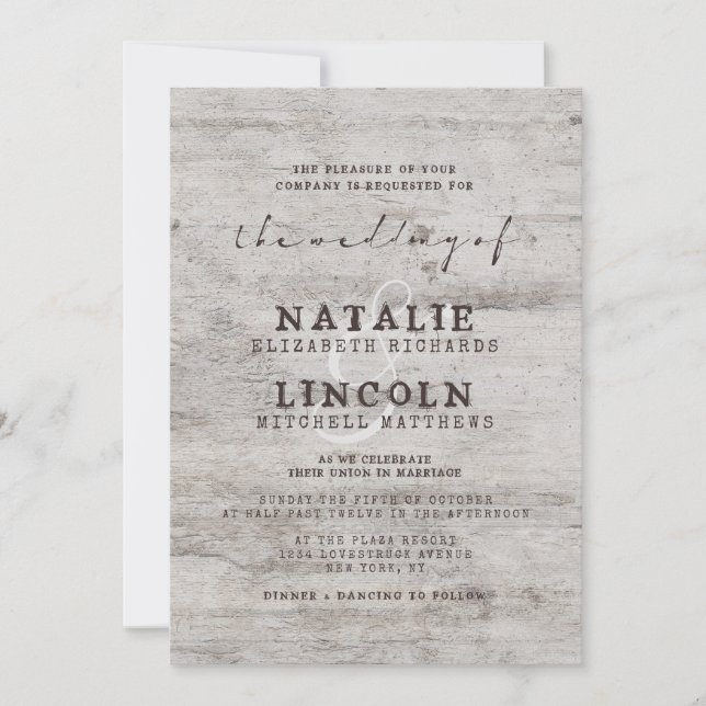Carved Sweethearts Rustic Birch Wood Tree Wedding Invitation (Front)