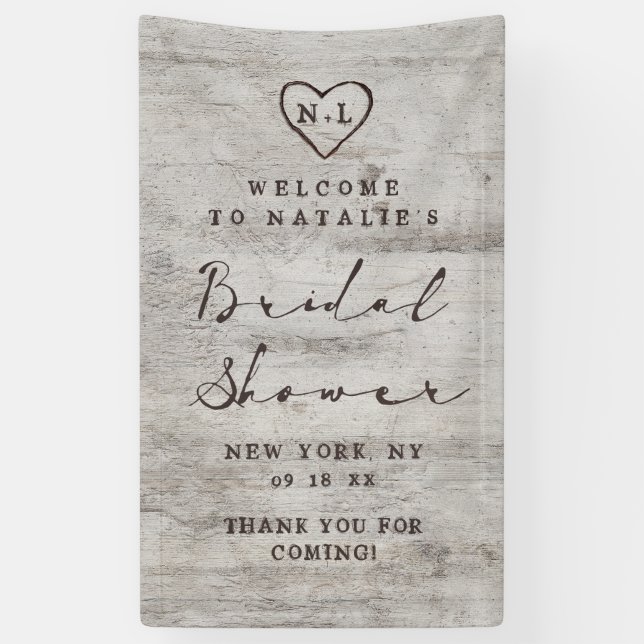 Carved Sweethearts Rustic Bridal Shower Welcome Banner (Vertical)