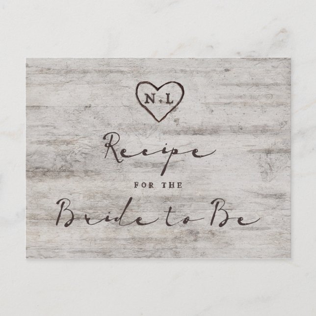 Carved Sweethearts Rustic Bride to Be Recipe Card (Front)