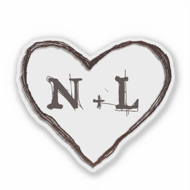 Carved Sweethearts Rustic Heart Initials Monogram (Front)