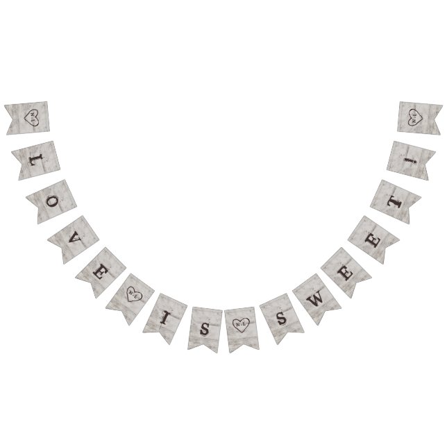 Carved Sweethearts Rustic Love is Sweet Wedding Bunting (All)
