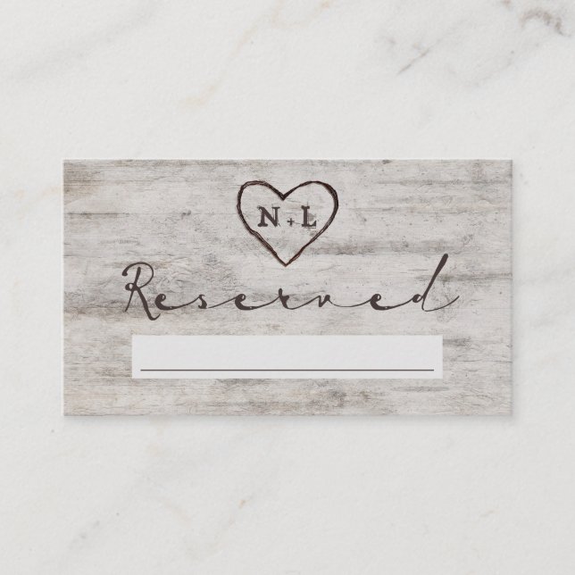 Carved Sweethearts Rustic Reserved Seating Wedding Place Card (Front)