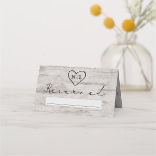 Carved Sweethearts Rustic Reserved Seating Wedding Place Card