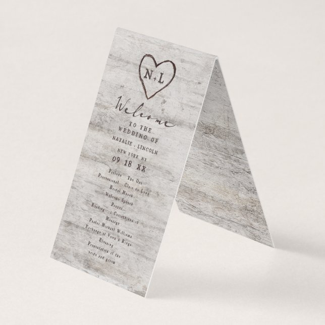 Carved Sweethearts Rustic Wedding Ceremony Program (Front)