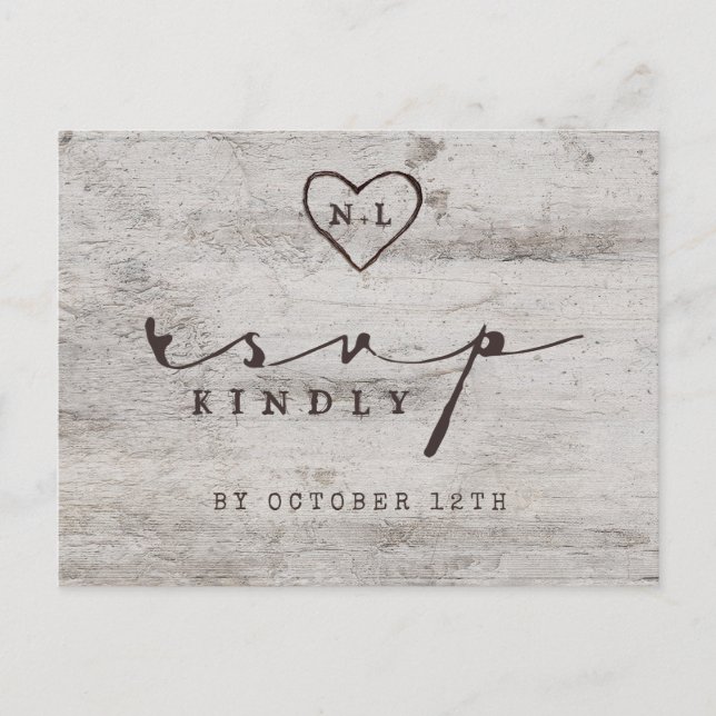 Carved Sweethearts Rustic Wedding Meal Choice RSVP Postcard (Front)