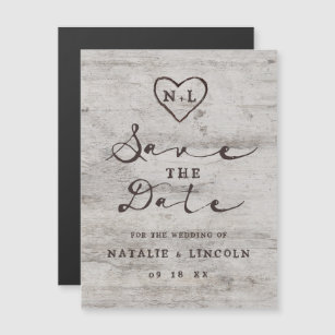 Carved Sweethearts Rustic Wedding Save the Date Magnetic Invitation
