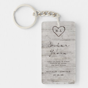 Carved Sweethearts Tree Sister of the Groom Quote Key Ring