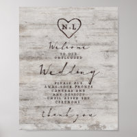 Carved Sweethearts Unplugged Wedding Table Sign