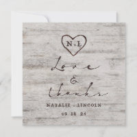 Carved Sweethearts Wedding Love and Thanks Square