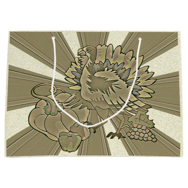 Carved Thanksgiving Turkey - Large Gift Bag (Front)