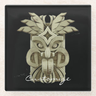 Carved Tiki Sculpture Thunder_Cove Glass Coaster