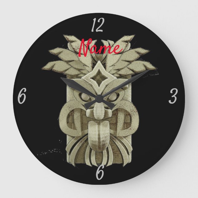Carved Tiki Sculpture Thunder Large Clock (Front)