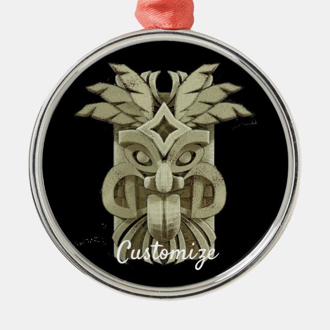 Carved Tiki Sculpture Thunder Metal Tree Decoration (Front)