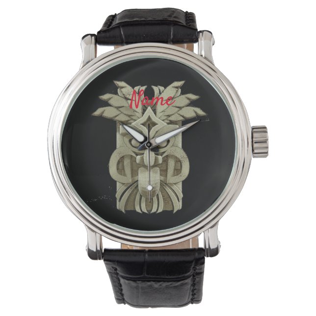 Carved Tiki Sculpture Thunder Watch (Front)