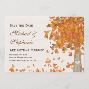 Carved Tree Fall Save the Date Wedding Photo Cards