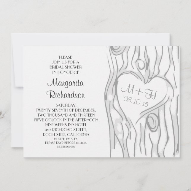 carved tree modern bridal shower invitations (Front)