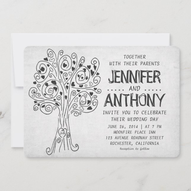 carved tree modern wedding invitation (Front)