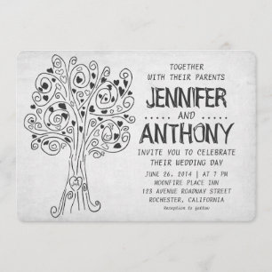 carved tree modern wedding invitation
