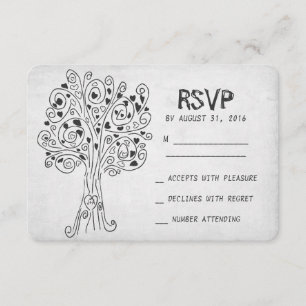 carved tree modern wedding RSVP cards
