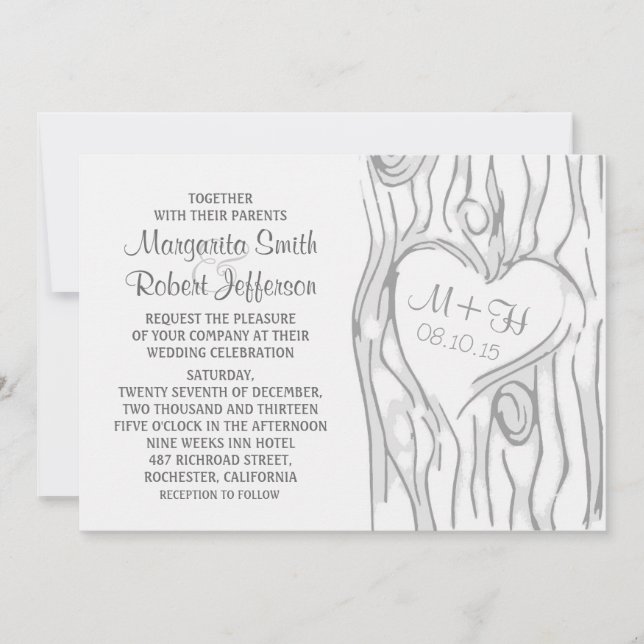 carved tree rustic wedding invitations (Front)
