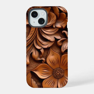 Carved Western Floral Wood Print Phone Case