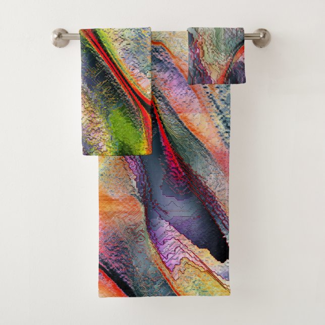 Carved with roughness and virtual watercolor bath towel set (Insitu)