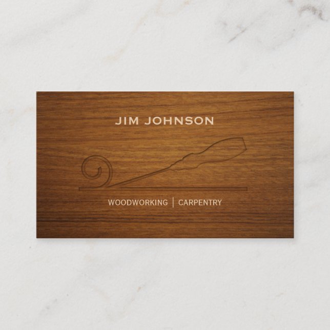 Carved Wood Chisel Woodworking Carpentry Business Card (Front)