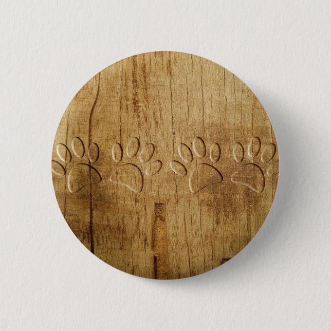 Carved Wood Dog Paw Print 6 Cm Round Badge (Front)