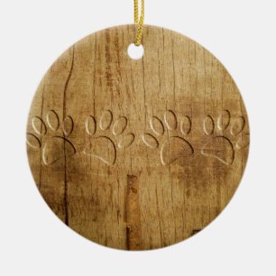 Carved Wood Dog Paw Print Ceramic Tree Decoration