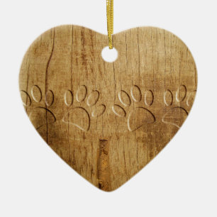 Carved Wood Dog Paw Print Ceramic Tree Decoration