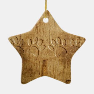 Carved Wood Dog Paw Print Ceramic Tree Decoration