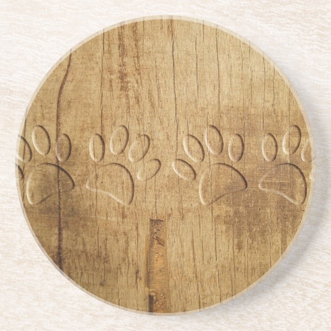Carved Wood Dog Paw Print Coaster (Front)