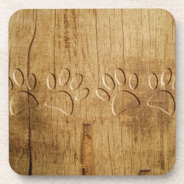 Carved Wood Dog Paw Print Coaster (Front)