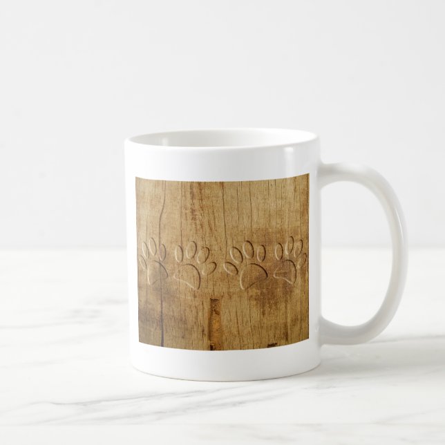 Carved Wood Dog Paw Print Coffee Mug (Right)