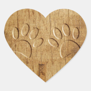 Carved Wood Dog Paw Print Heart Sticker