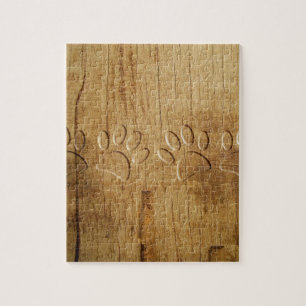 Carved Wood Dog Paw Print Jigsaw Puzzle