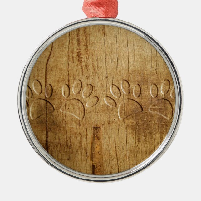 Carved Wood Dog Paw Print Metal Tree Decoration (Front)