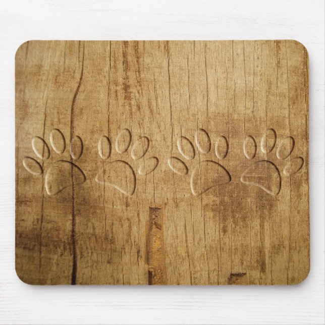 Carved Wood Dog Paw Print Mouse Mat (Front)