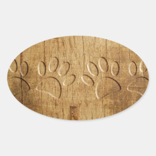 Carved Wood Dog Paw Print Oval Sticker