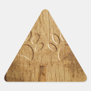 Carved Wood Dog Paw Print Triangle Sticker