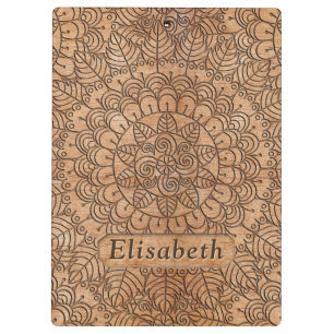 Carved Wood Floral Circles Mandala Personalised Clipboard