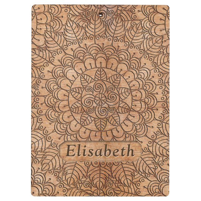 Carved Wood Floral Circles Mandala Personalised Clipboard (Back)