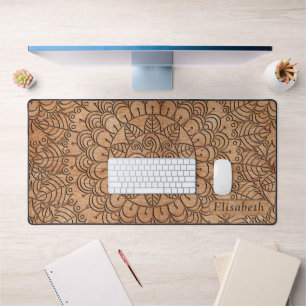 Carved Wood Floral Circles Mandala Personalised Desk Mat