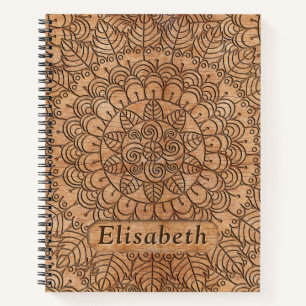 Carved Wood Floral Circles Mandala Personalised Notebook
