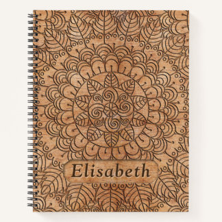 Carved Wood Floral Circles Mandala Personalised Notebook