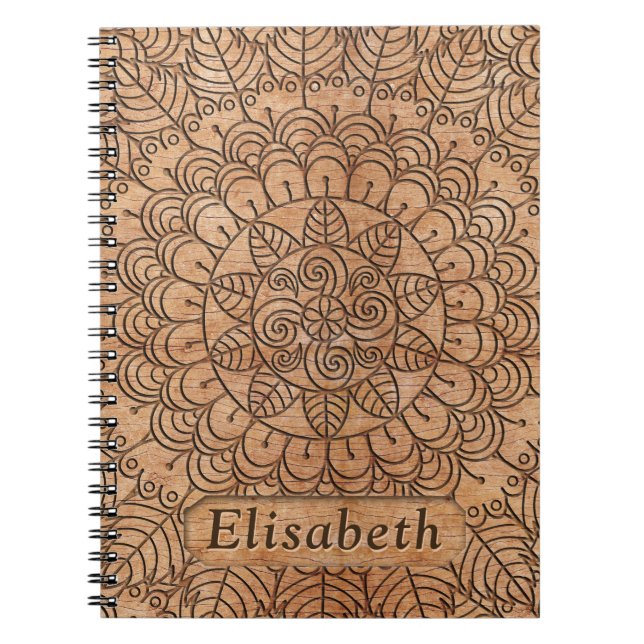 Carved Wood Floral Circles Mandala Personalised Notebook (Front)