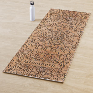 Carved Wood Floral Circles Mandala Personalised Yoga Mat