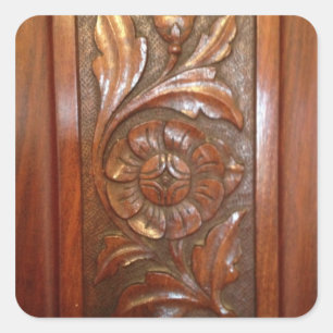 carved wood flower filigree pattern square sticker