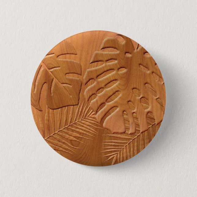 Carved Wood Foliage Faux Print 6 Cm Round Badge (Front)